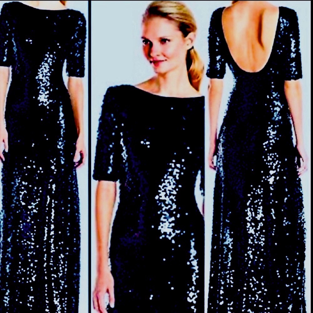 New BCBGMaxAzria Sequined Navy Blue Gown